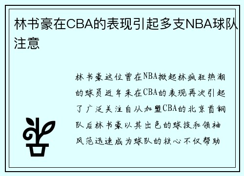 林书豪在CBA的表现引起多支NBA球队注意